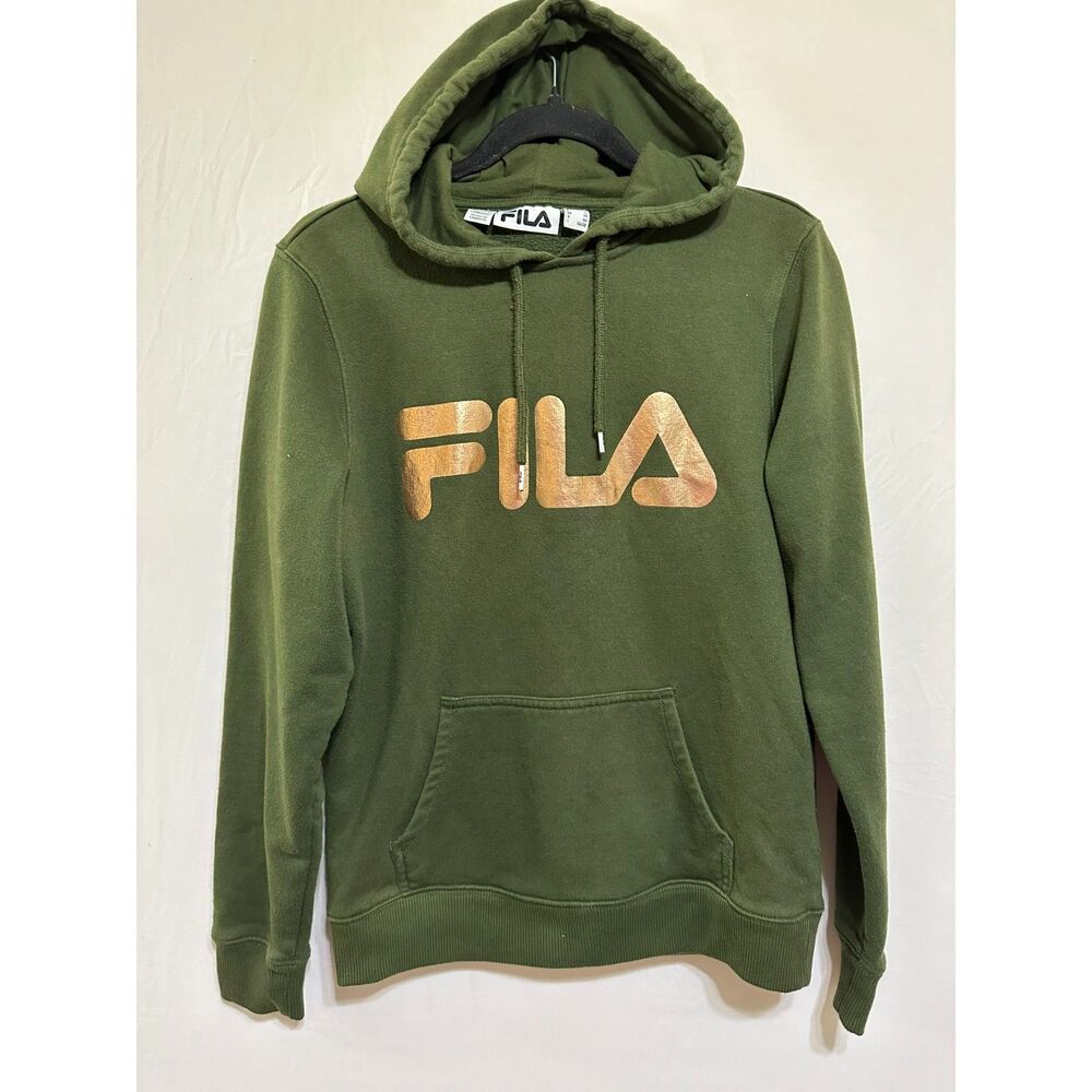 Fila Women's Forest Green and Rose Gold Logo Pullover Sweatshirt Size L